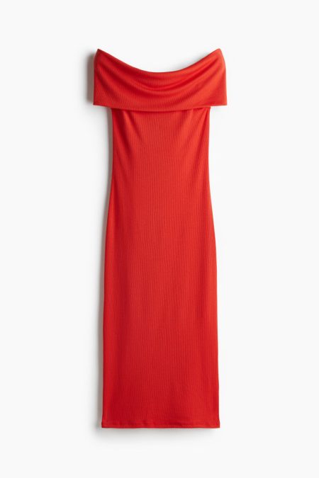 H & M - Off-the-shoulderjurk - Rood