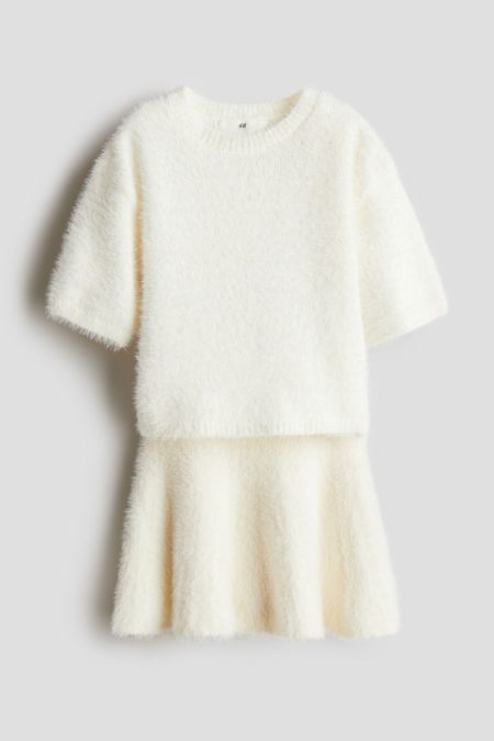 H & M - Tweedelige fluffy gebreide set - Wit