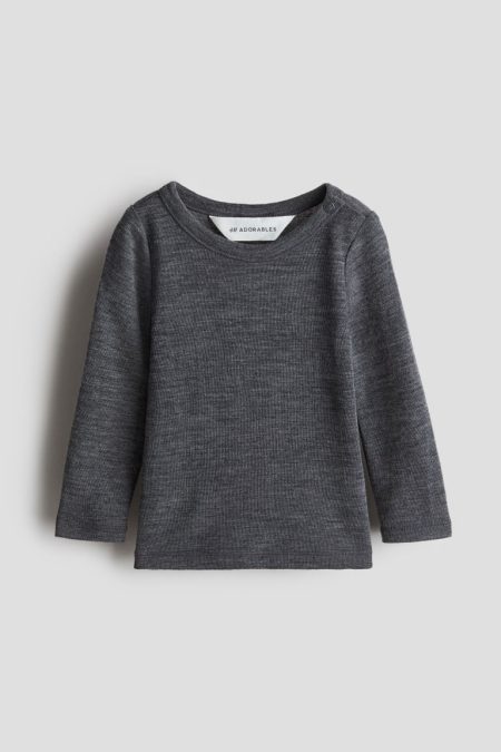 H & M - Top van wollen tricot - Grijs