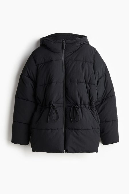 H & M - Oversized drawstring-waist puffer jacket - Zwart