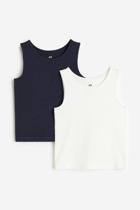 H & M - Set van 2 katoenen tanktops - Blauw