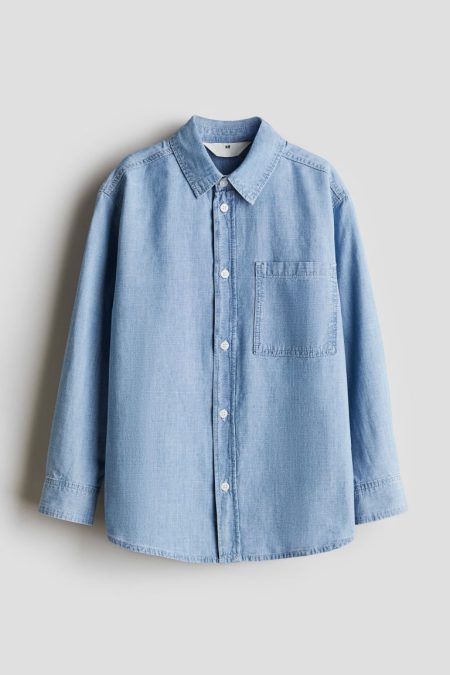 H & M - Denim overhemdblouse - Blauw