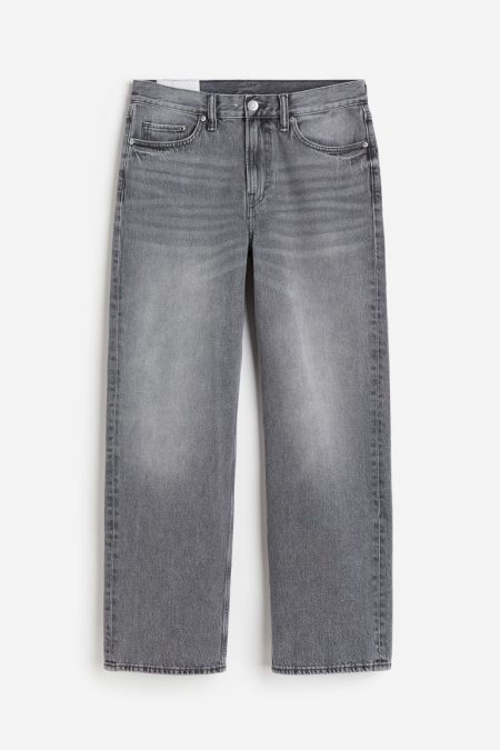 H & M - Straight Relaxed High Jeans - Grijs