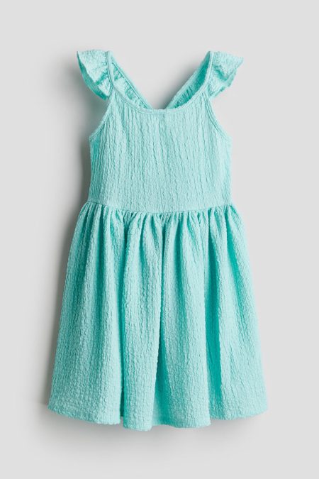 H & M - Tricot jurk met volants - Turquoise