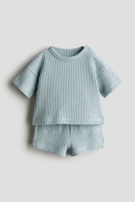 H & M - Tweedelige set van wafeltricot - Turquoise