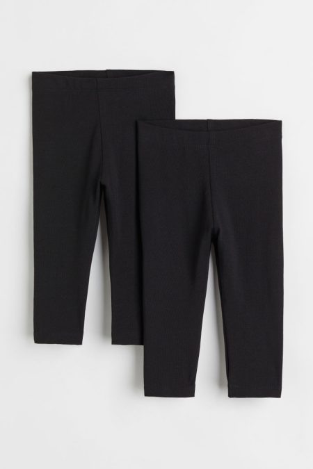 H & M - Set van 2 katoenen leggings - Zwart