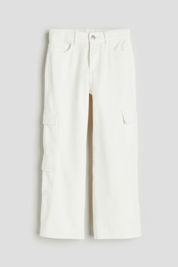 H & M - Loose Fit Wide Leg Cargo Jeans - Wit