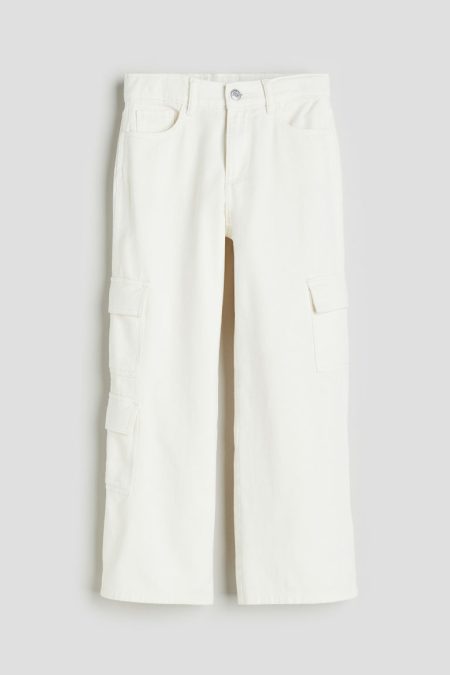 H & M - Loose Fit Wide Leg Cargo Jeans - Wit