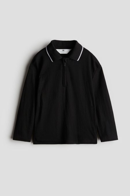 H & M - Ziptop-poloshirt - Zwart