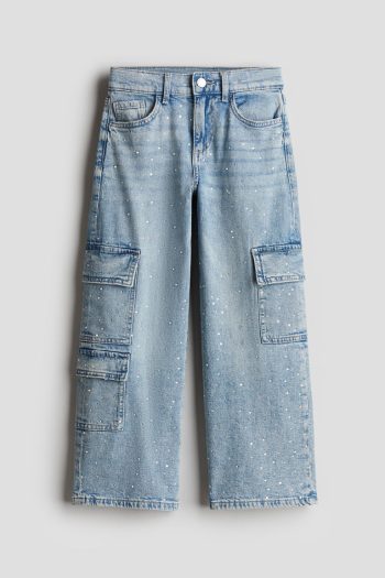 H & M - Loose Fit Wide Leg Cargo Jeans - Blauw