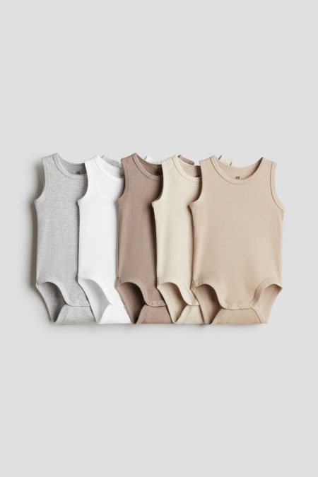 H & M - Set van 5 katoenen rompers - Beige