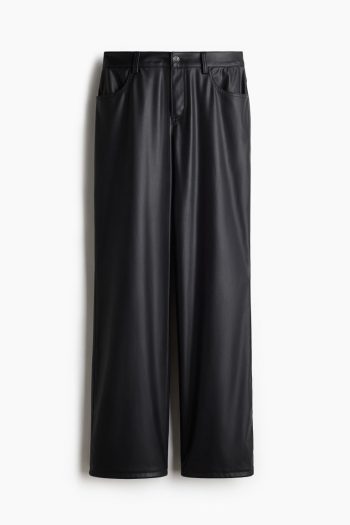 H & M - Rechte broek met coating - Zwart