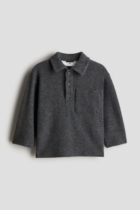 H & M - Ribgebreid poloshirt - Grijs