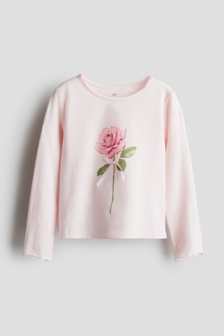 H & M - Katoenen top met motief - Roze