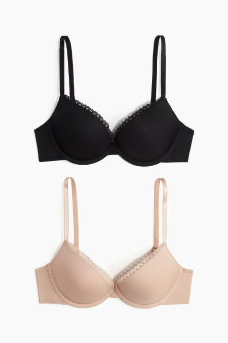 H & M - Set van 2 superpush-up bh‘s van microvezel - Zwart