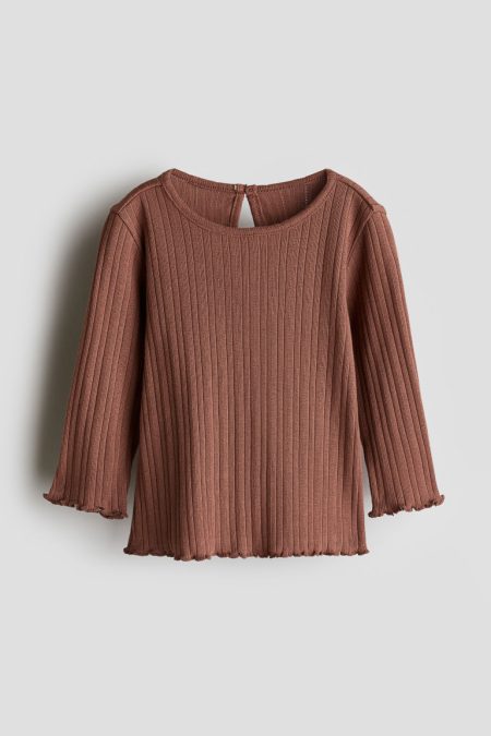 H & M - Top van ribtricot - Beige