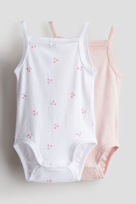 H & M - Set van 2 mouwloze katoenen rompers - Roze