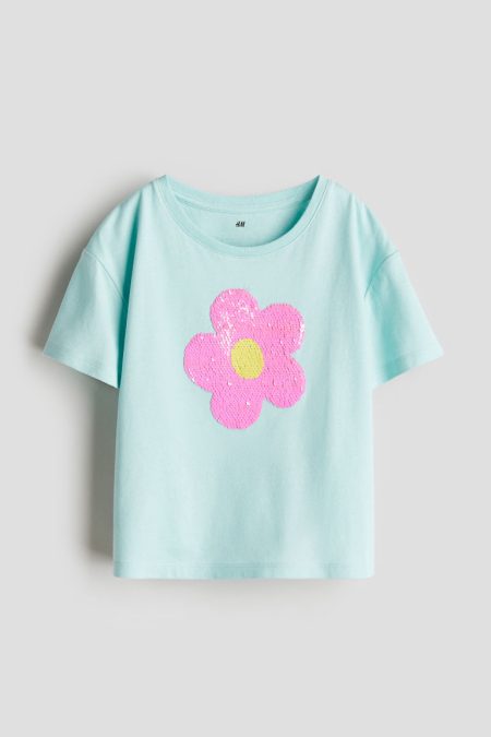 H & M - T-shirt met motief - Turquoise