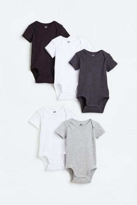 H & M - Set van 5 katoenen rompers - Grijs