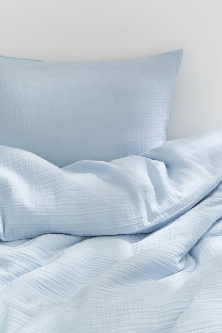 H & M - Mousseline dekbedset - eenpersoons - Blauw