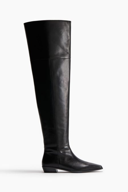 H & M - Leren overknee boots - Zwart