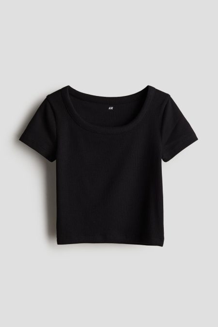 H & M - Top van ribtricot - Zwart