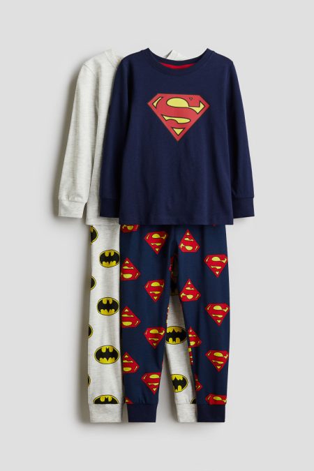 H & M - Set van 2 katoenen pyjama's met print - Blauw