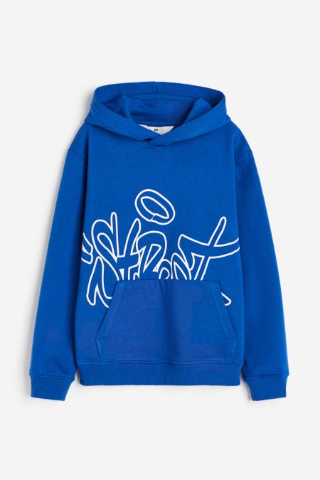 H & M - Capuchonsweater met print - Blauw