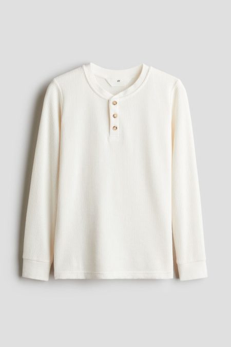 H & M - Henleyshirt van wafeltricot - Wit