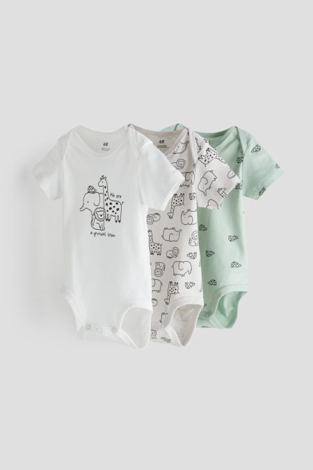 H & M - Set van 3 katoenen rompers - Wit