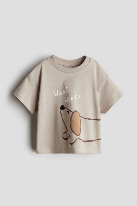 H & M - T-shirt van katoenen tricot - Bruin