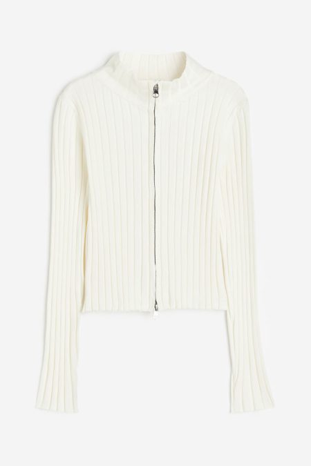 H & M - Ribgebreid vest met rits - Wit