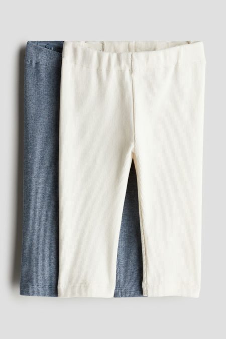 H & M - Set van 2 geribde katoenen leggings - Blauw