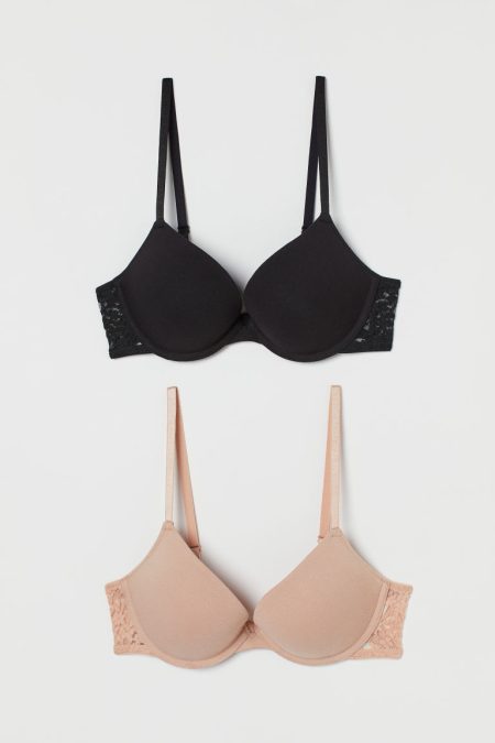 H & M - 2 katoenen push-up bh‘s - Beige