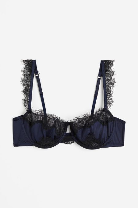 H & M - Kanten balconette-bh zonder padding - Blauw