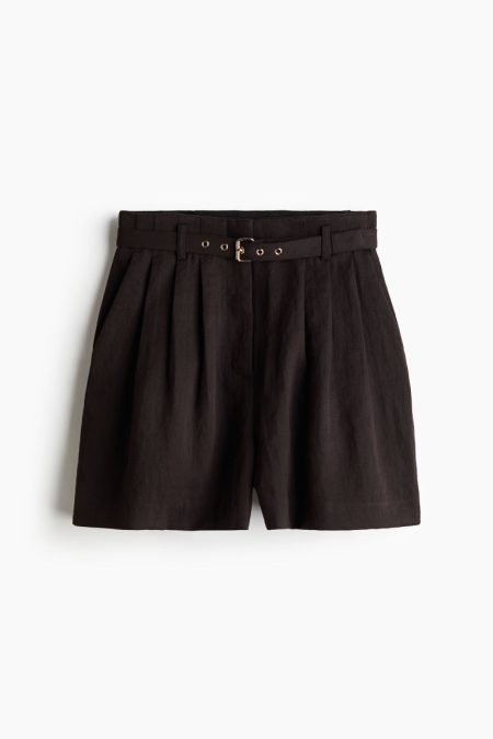 H & M - Paperbagshort met ceintuur - Zwart