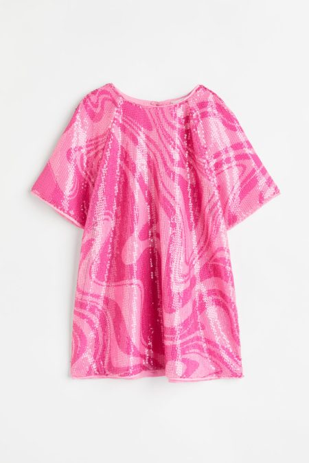 H & M - Jurk met pailletten - Roze