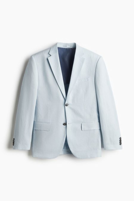 H & M - Linnen colbert - Slim Fit - Blauw