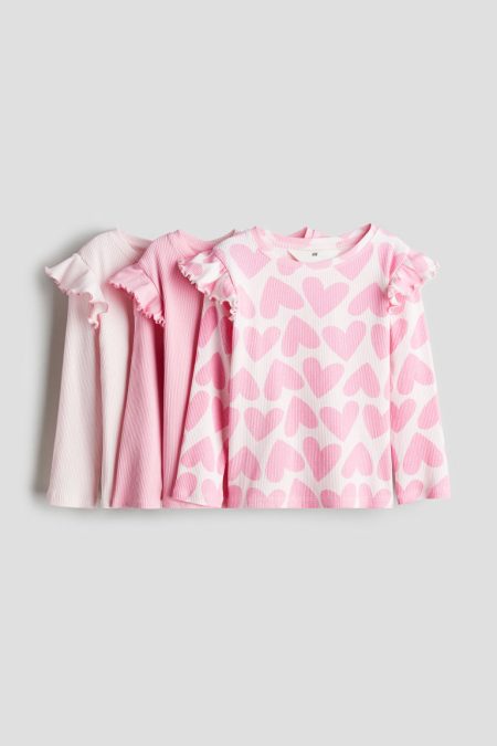 H & M - Set van 3 tricot tops met volants - Roze