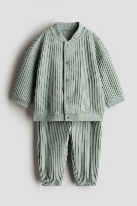 H & M - Tweedelige set van wafeltricot - Groen