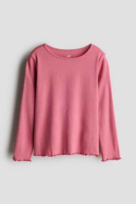 H & M - Tricot top met lange mouwen - Roze