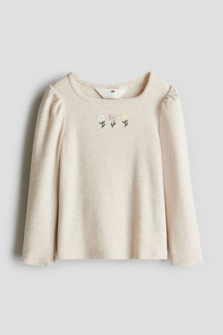 H & M - Tricot top met picotrandjes - Beige