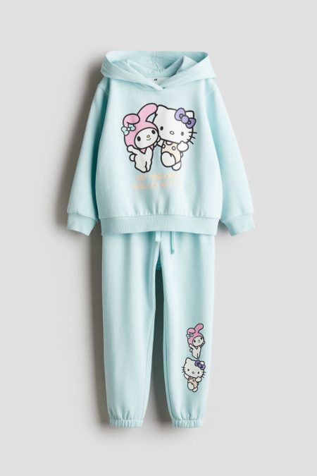 H & M - Tweedelige set van joggingstof met print - Turquoise