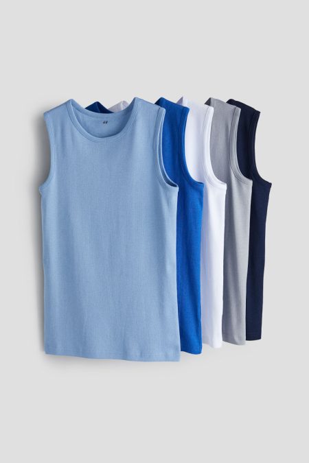 H & M - Set van 5 katoenen hemden - Blauw