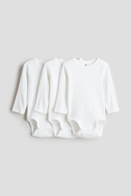 H & M - Set van 3 geribde rompers - Wit