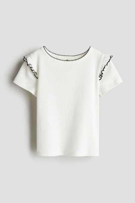 H & M - T-shirt met volantrandjes - Wit