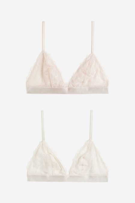 H & M - Set van 2 kanten soft-bh's zonder padding - Roze