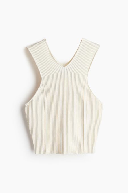 H & M - Korte ribgebreide tanktop - Beige