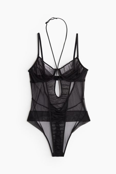 H & M - Stringbody van mesh met beugels - Zwart