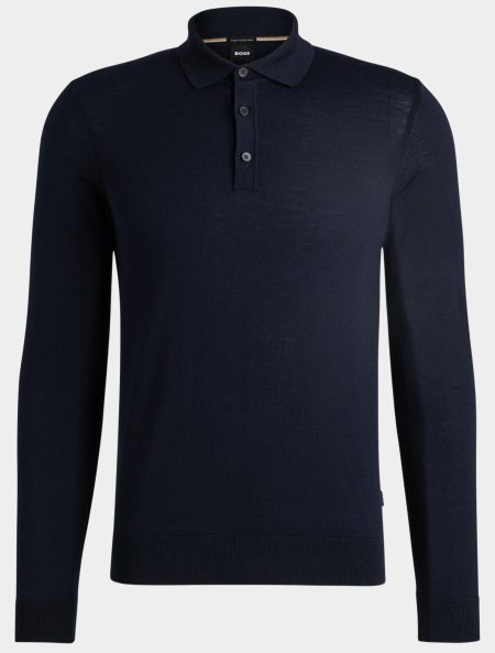 BOSS Black Polo lange mouw Blauw Lancione 10243919 01 50476355/404